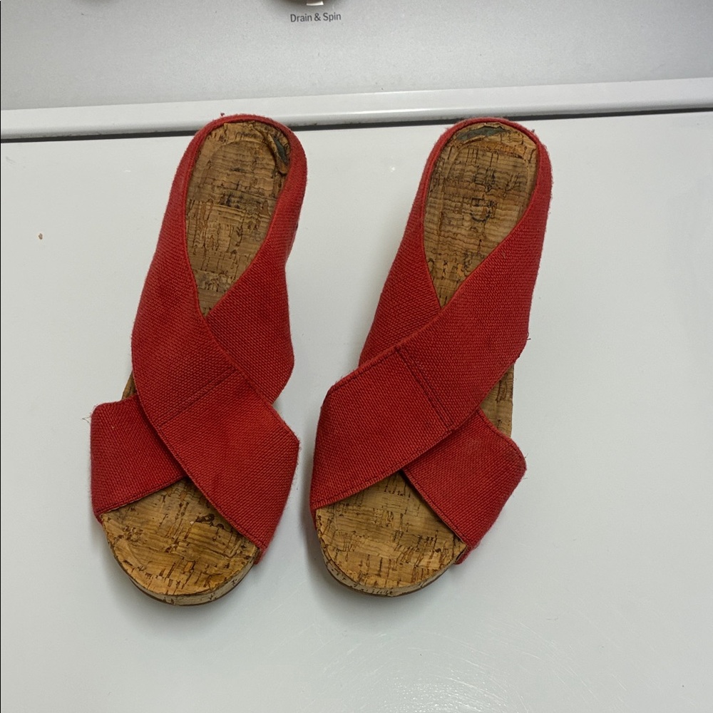Cato Red Wedge Canvas Stuyded strap cork Sandals